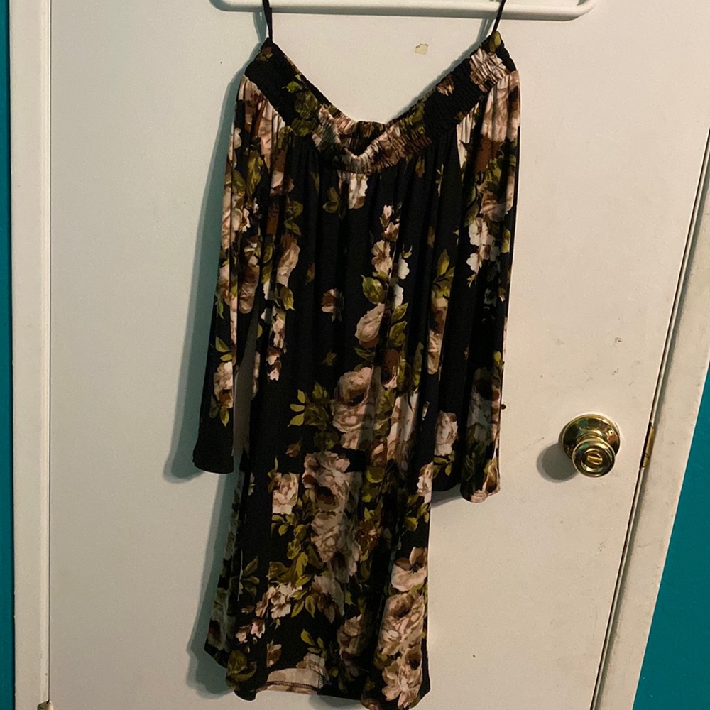 Black strapless dress with flowers